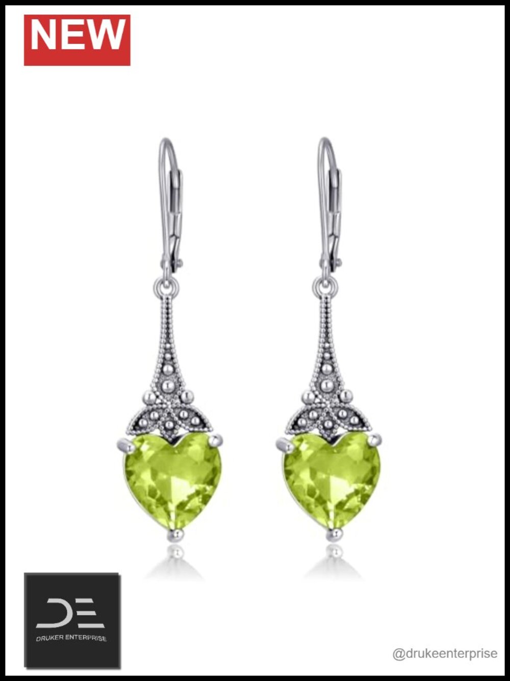 925 Sterling Silver Heart Leverback Drop Earrings Crystal Dangle Jewelry Gift